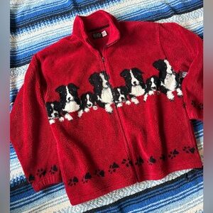 Vintage Big Chill red fleece Dalmatian Dog zip up sweater size XL - made in USA